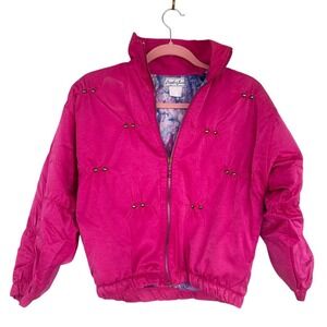 Leader Jack  Women's Vintage Pink Ski Jacket M Studded Retro Winter Coat